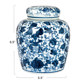 Creative Co-Op ginger jar front view with classic shape and floral glaze.