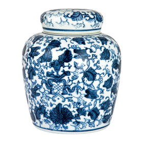 Creative Co-Op pattern detail shows blue motifs for traditional decor.