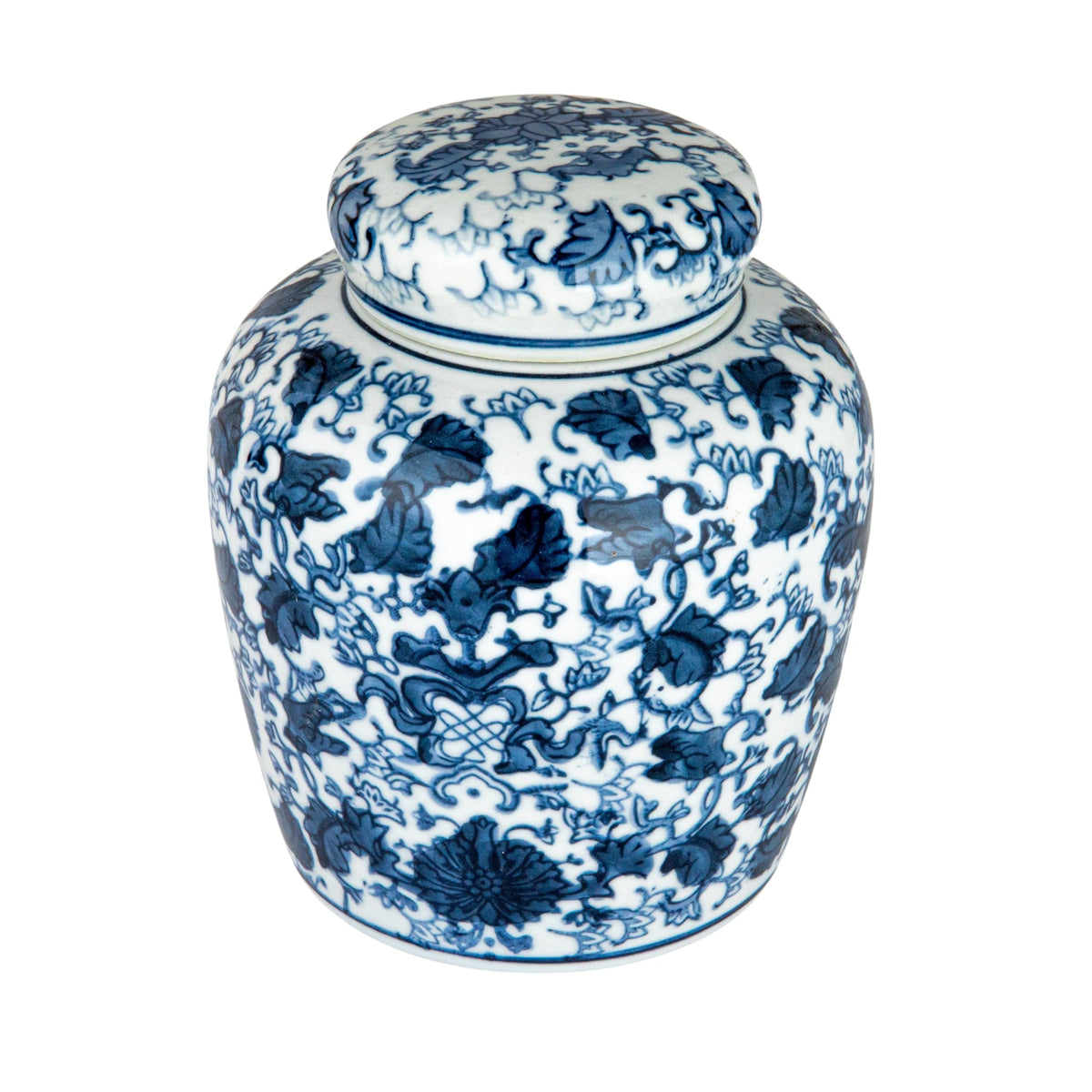 Creative Co-Op blue and white ginger jar lid for elegant tabletop display.