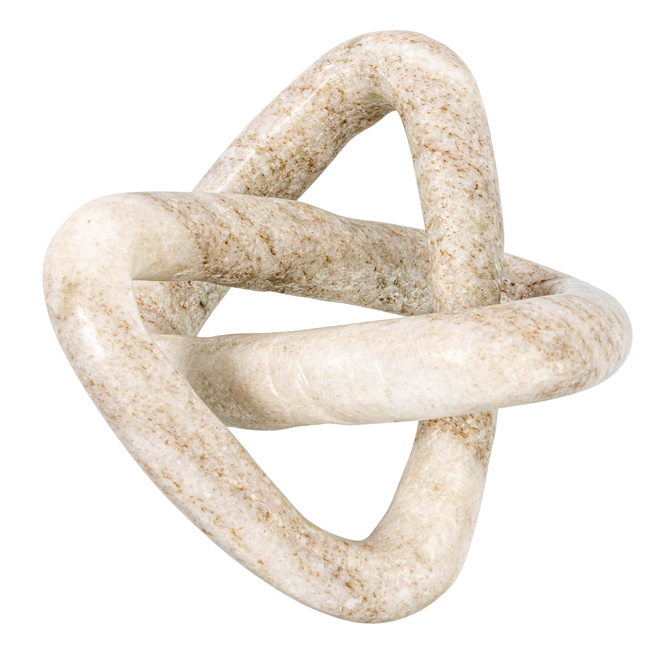 Creative Co-Op beige marble link knot on shelf adds natural texture