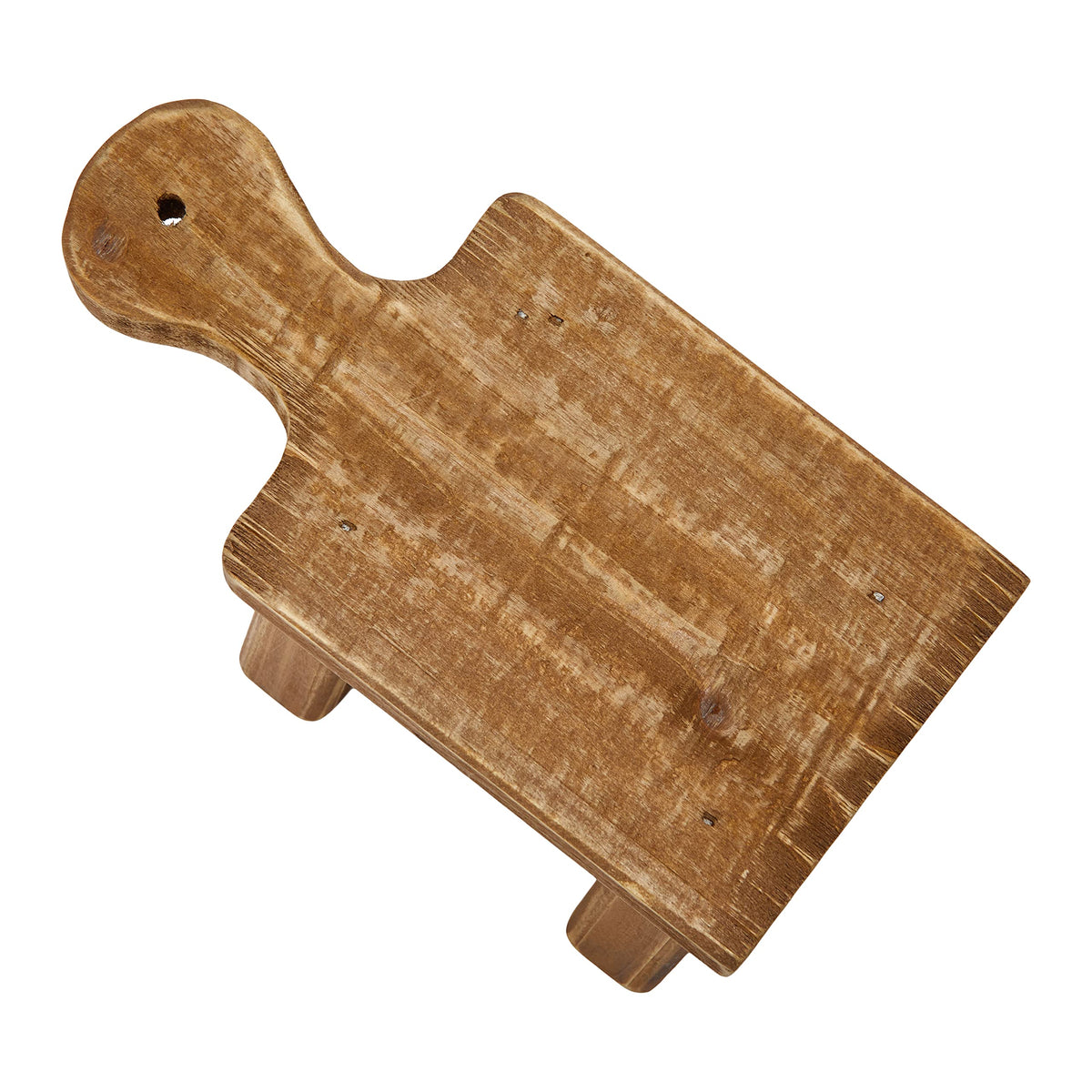 Creative Co-Op carved wood pedestal with handle, side angle for compact display