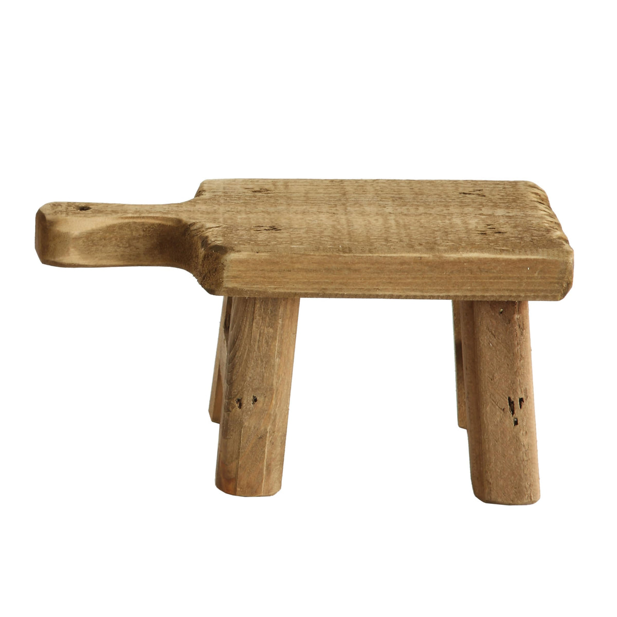 Creative Co-Op rustic pedestal supports figurines, creating a mini-gallery on a console