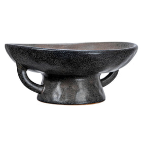 Creative Co-Op stoneware bowl with handle, black reactive glaze for chic serving.