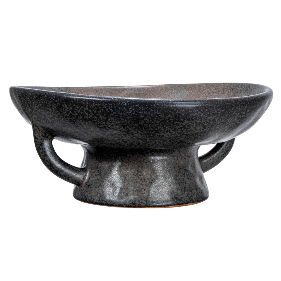Creative Co-Op stoneware bowl with handle, black reactive glaze for chic serving.