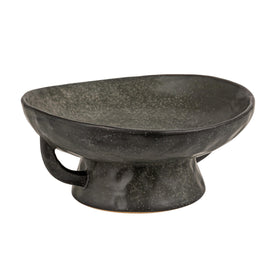 Creative Co-Op stoneware pedestal bowl with handles in black glaze for fruit display
