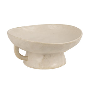 Creative Co-Op stoneware footed pedestal bowl with white glaze for elegant counter display