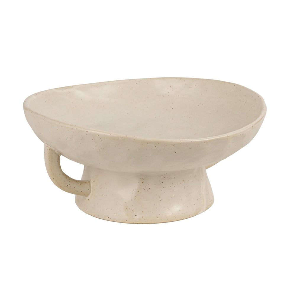 Creative Co-Op stoneware footed pedestal bowl with white glaze for elegant counter display