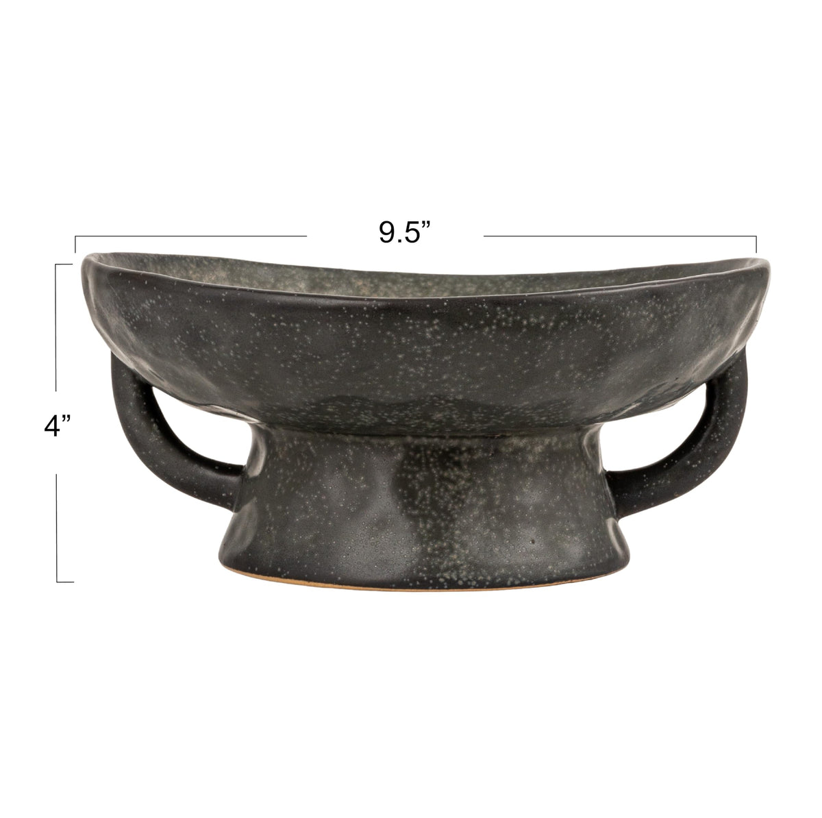 Close-up of Creative Co-Op black reactive glaze on stoneware pedestal bowl