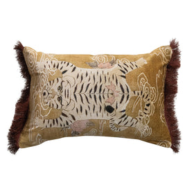 Creative Co-Op Tibetan tiger print on cotton velvet with fringe adds dynamic texture