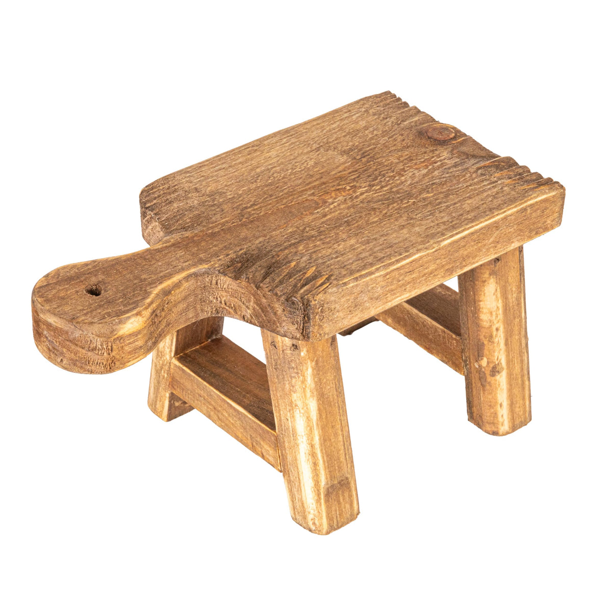 Creative Co-Op wood pedestal for decorative objects, rustic charm adds texture to shelves