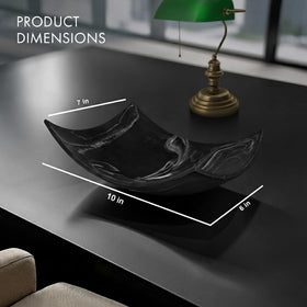 Creative Scents black marble look bowl in entryway, keeps mail and small items organized.