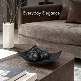 Creative Scents black marble look bowl with accent balls, decorative display coordinating with decor.
