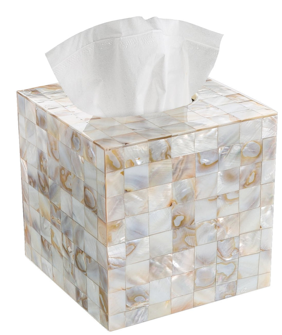 Creative Scents Milano tissue box cover with capiz shells enhances bathroom decor.