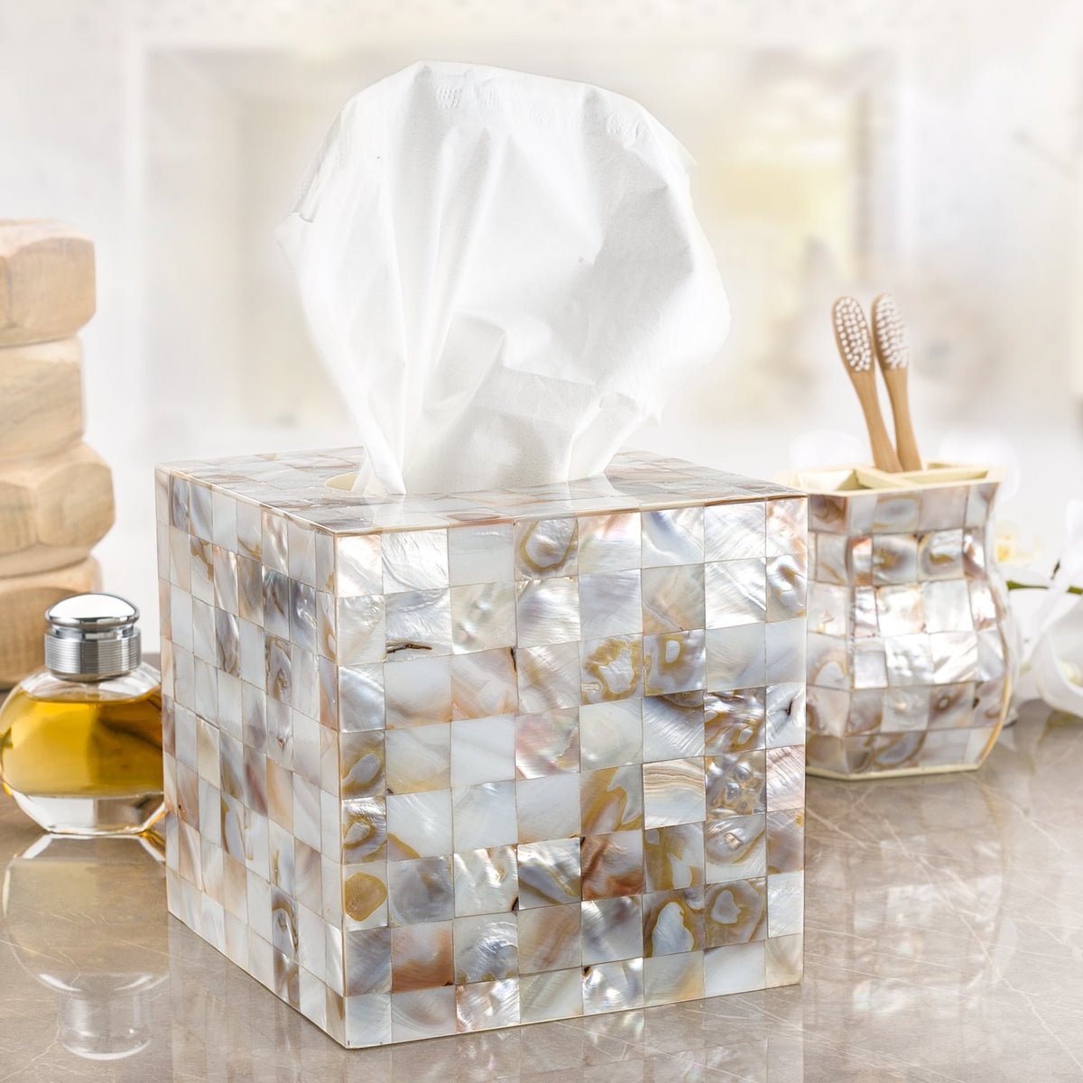 Creative Scents Milano square with checkered mother-of-pearl design elevates living spaces.