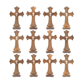 Cregugua 9inch standing cross on table, durable rustic wood decor for home or church.