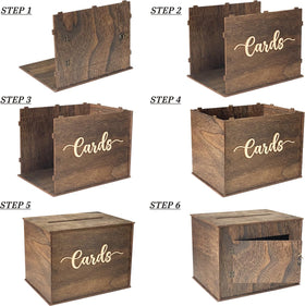 Cregugua rustic card box displayed on a table with guest cards.