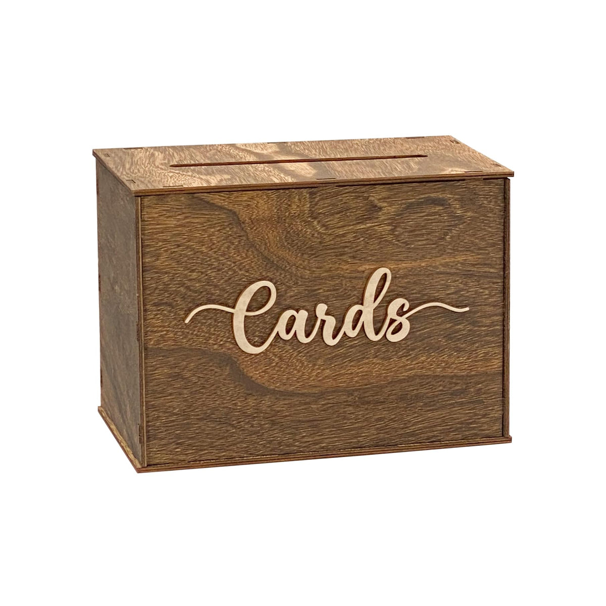 Cregugua rustic wooden card box with a top slot for easy guest envelopes