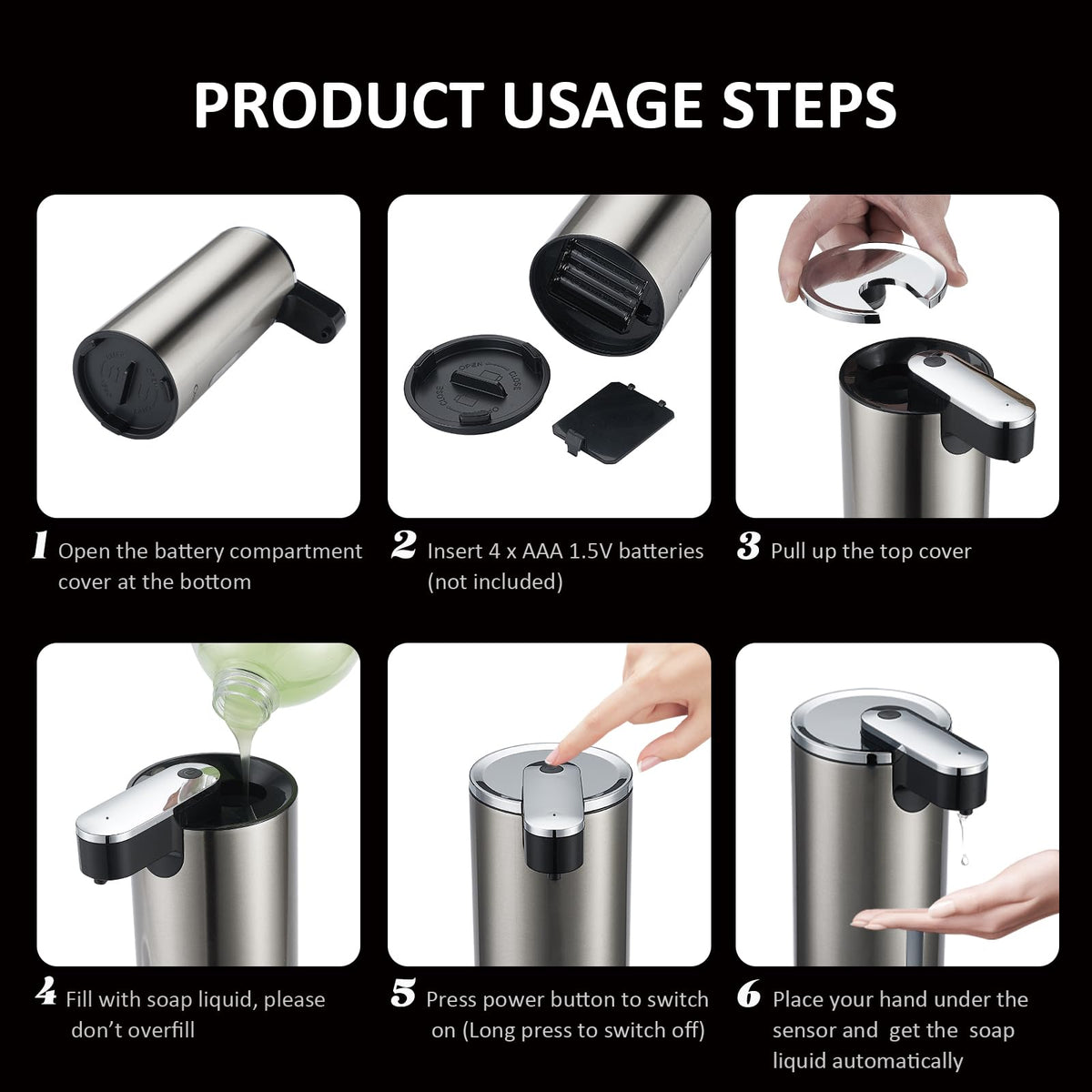 Crehora 3-level volume control dial for adjustable soap amounts.