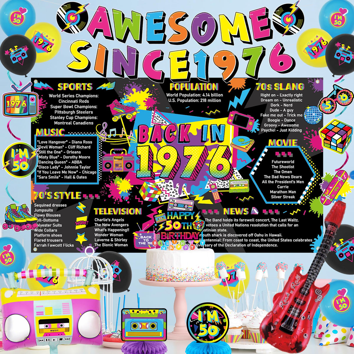 Crenics 50th birthday decorations set creates cohesive, photo-ready space
