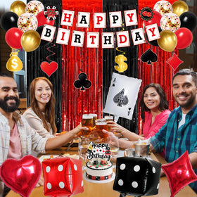Crenics birthday cake topper adds a chic casino touch.
