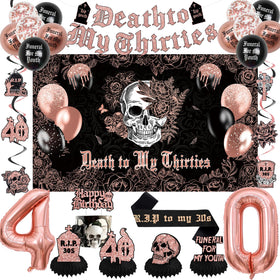 Crenics death to my thirties backdrop for dramatic 40th birthday photo backdrops.