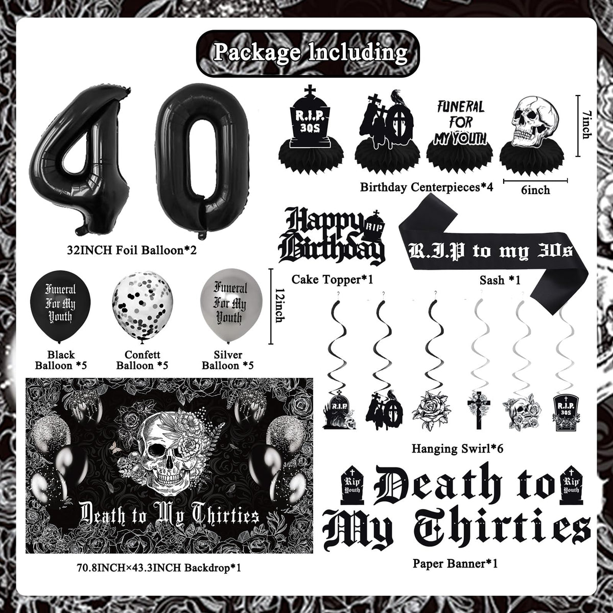 Crenics death to my thirties banner as a striking entrance decor