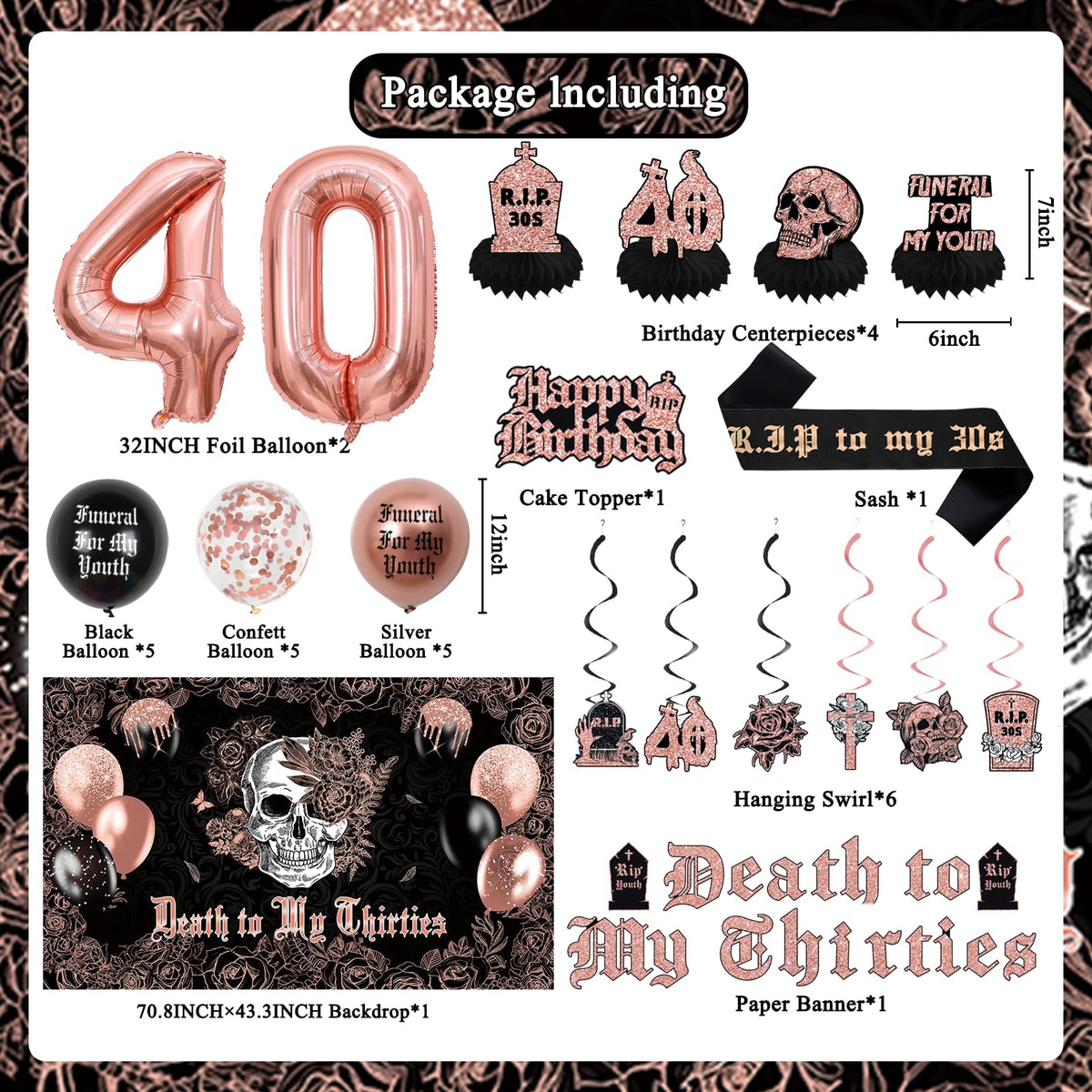 Crenics death to my thirties banner adds bold milestone signage to the party.