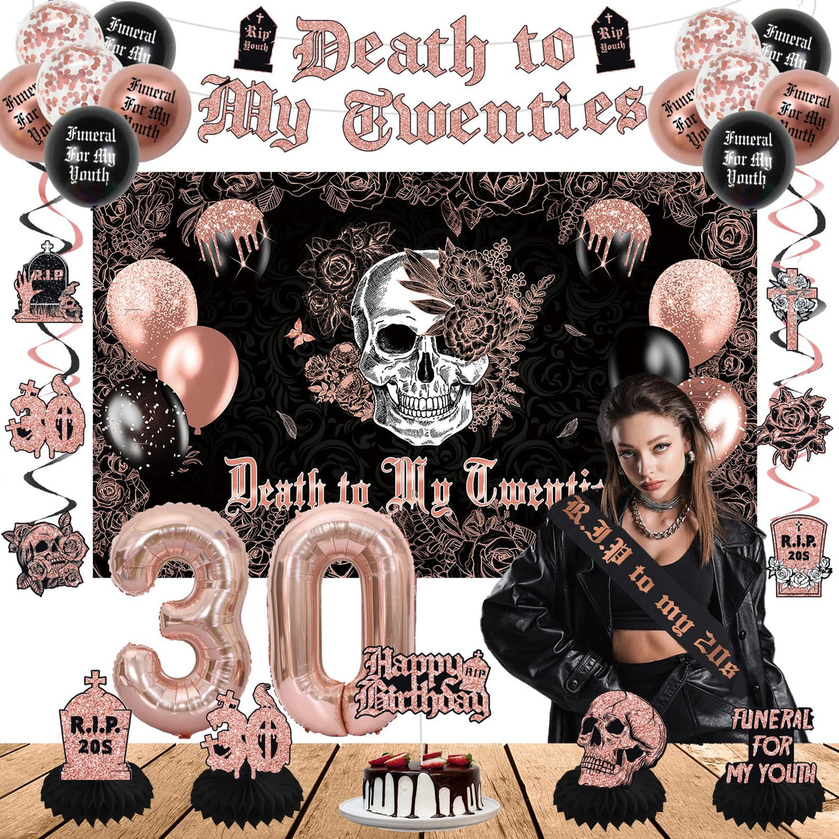 Crenics death to my twenties backdrop, ideal photo backdrop for a milestone party.
