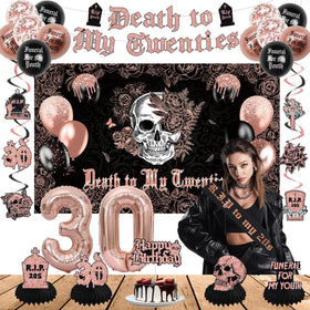 Crenics death to my twenties backdrop, ideal photo backdrop for a milestone party.