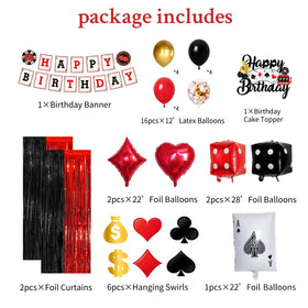 Crenics poker birthday banner enhances casino-themed party signage.