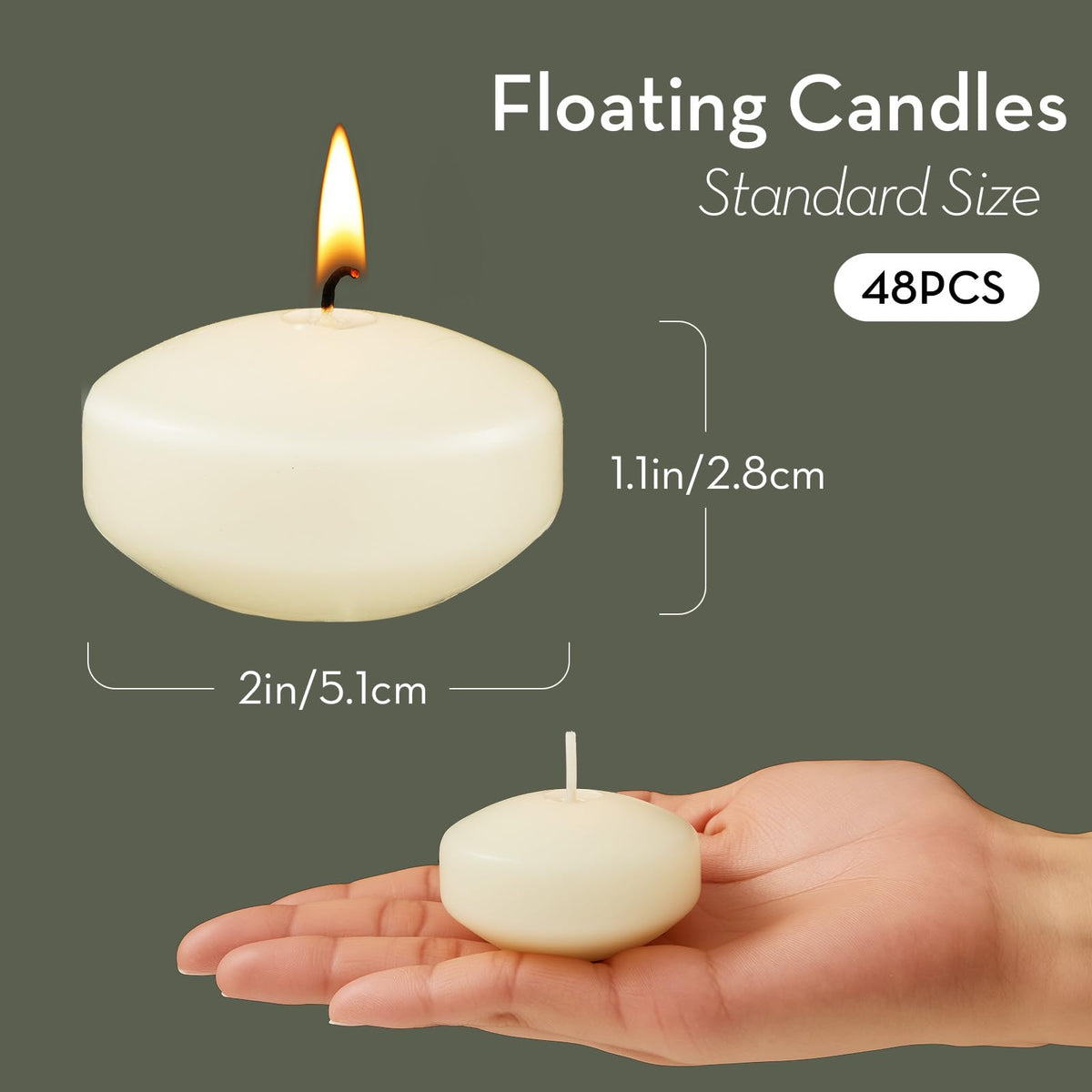 Crenovo 2-inch ivory floating candle adds warm light to water-filled vases.