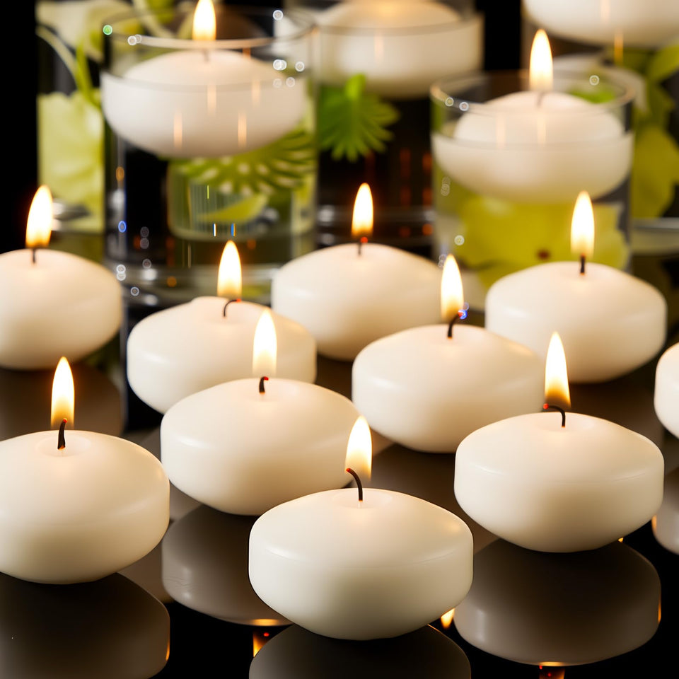 Crenovo floating candles with dripless-water display for clean, elegant centerpieces.