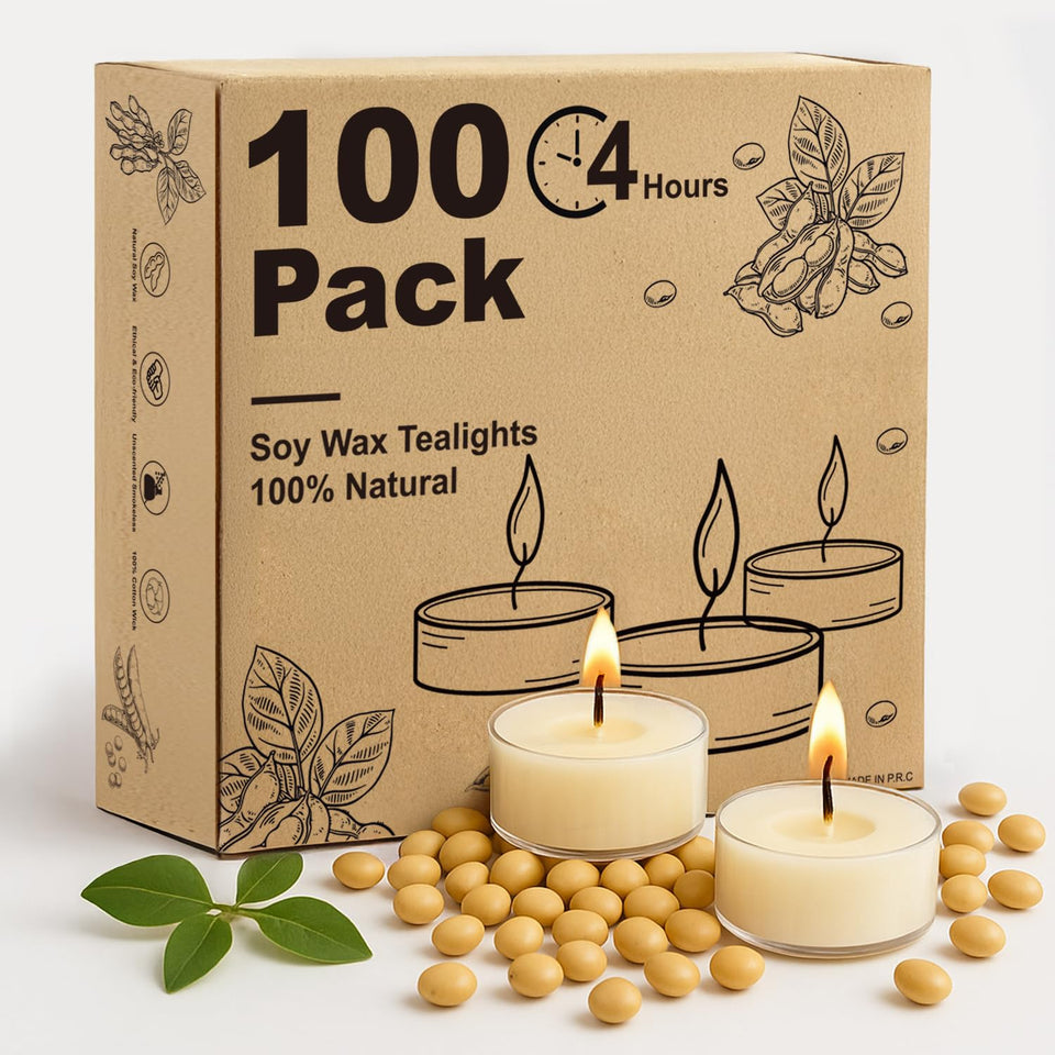 Crenovo soy wax tea light 100-pack glowing with steady ambience