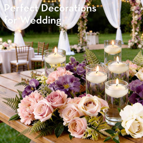 Crenovo ivory floating candle creates romantic wedding centerpiece lighting.