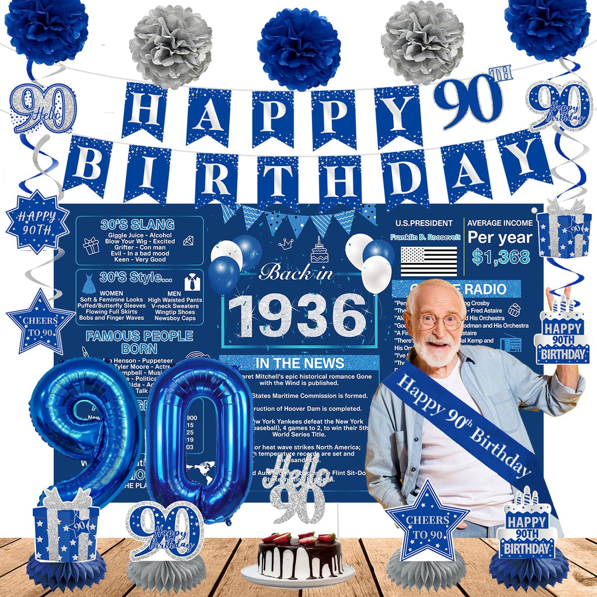 Crenics blue 1936 backdrop for memorable 90th birthday photos