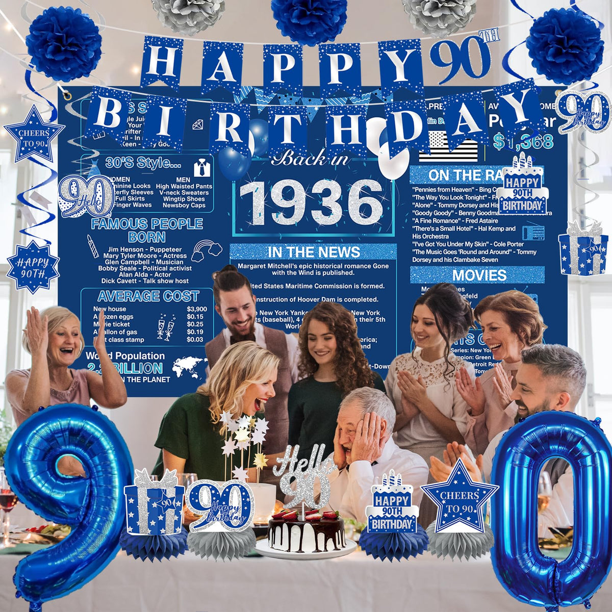 Crenics blue paper pom poms brighten the party space