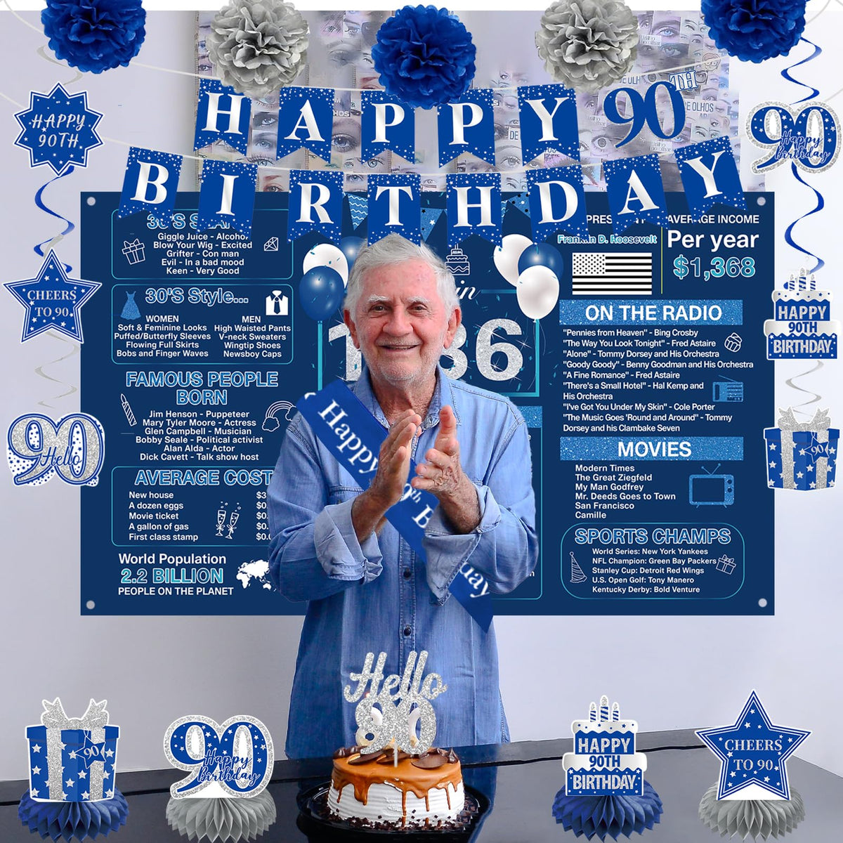 Crenics blue 90th sash adds stylish celebrant flair