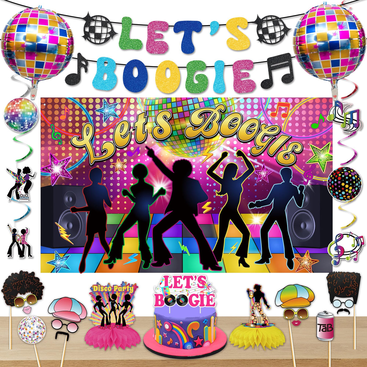 Crenics lets boogie backdrop creates bold retro photo moments for a 1970s party.
