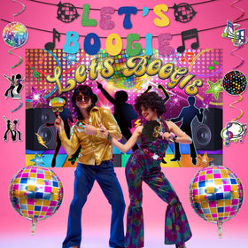 Crenics music-note foil balloons provide shiny focal points for a dance party.