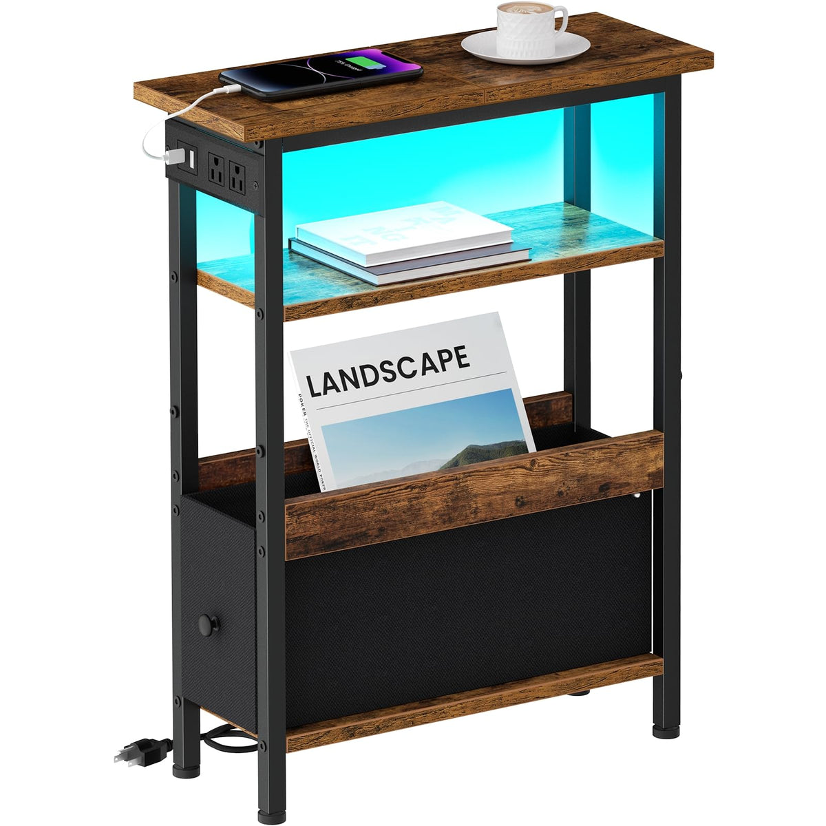 Creso hom narrow side table with LED strip for ambient lighting in living spaces.