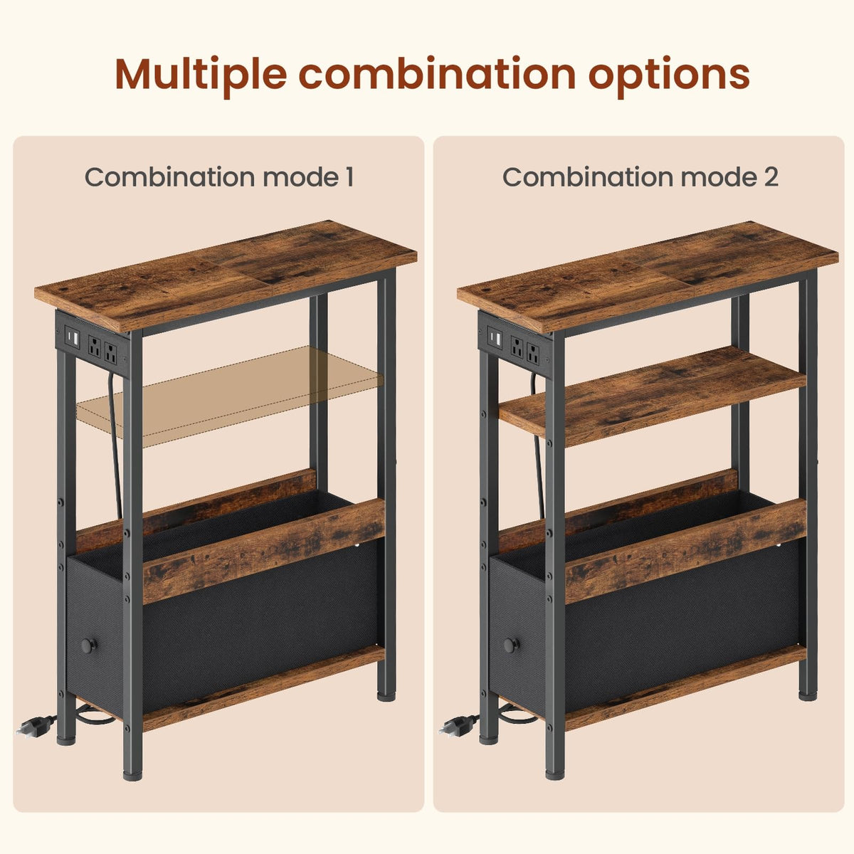 Creso hom fabric drawer open, offering discreet storage for small items.