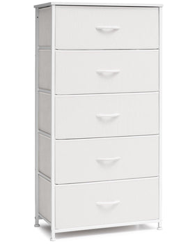 Crestlive tall dresser with wood top offers a sturdy surface for lamps and decor.