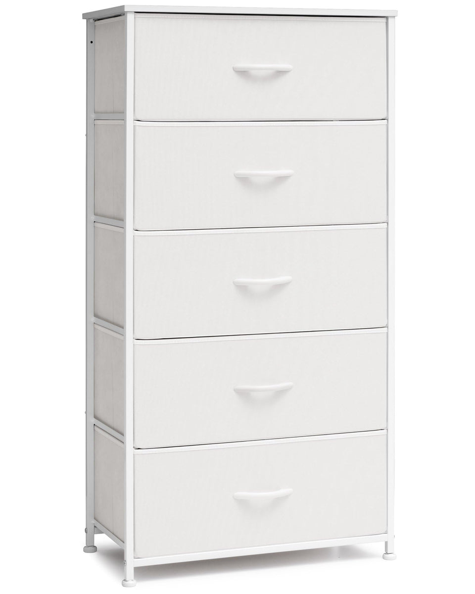 Crestlive tall dresser with wood top offers a sturdy surface for lamps and decor.