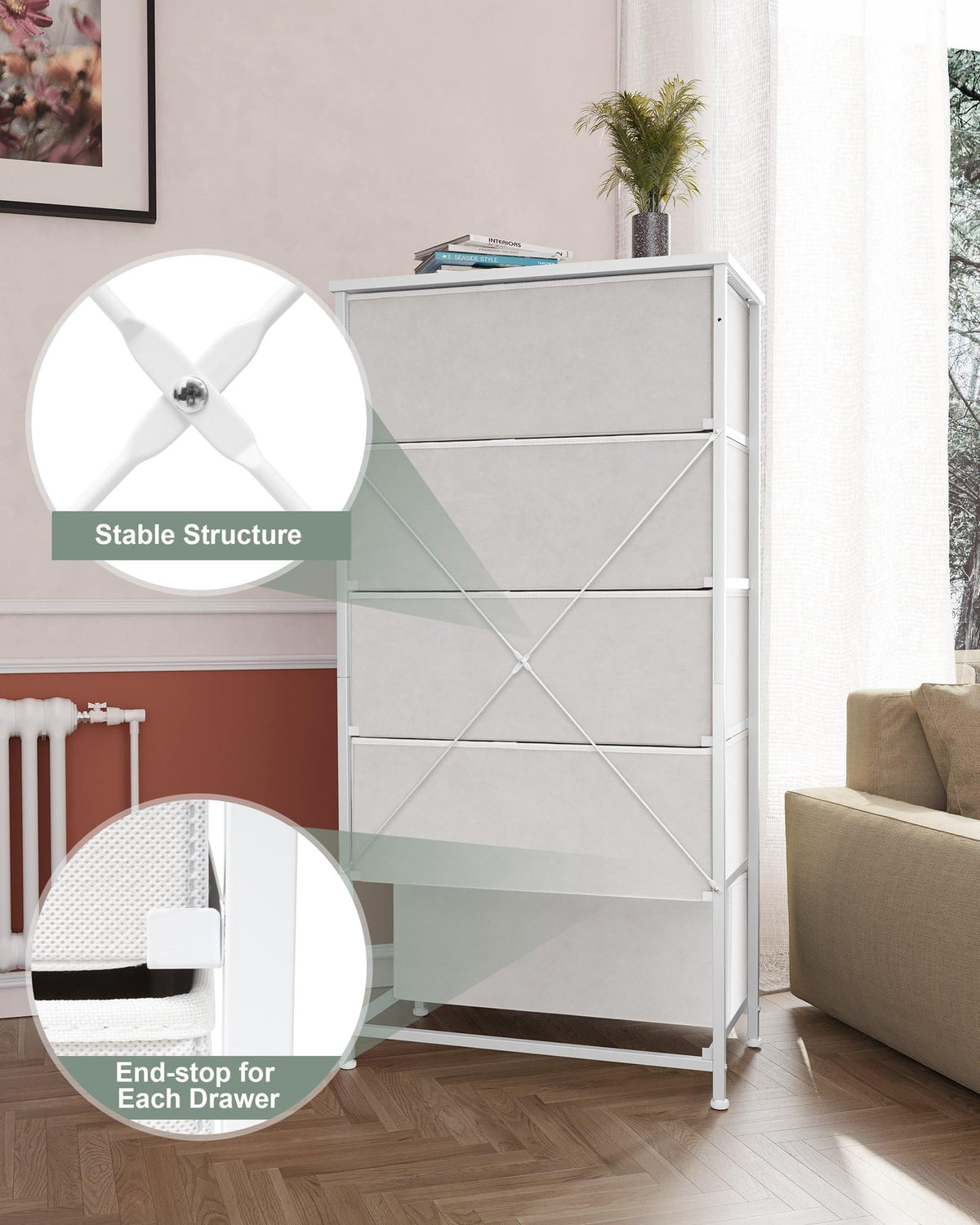 Crestlive wood-top surface holds books or decor with stable support.