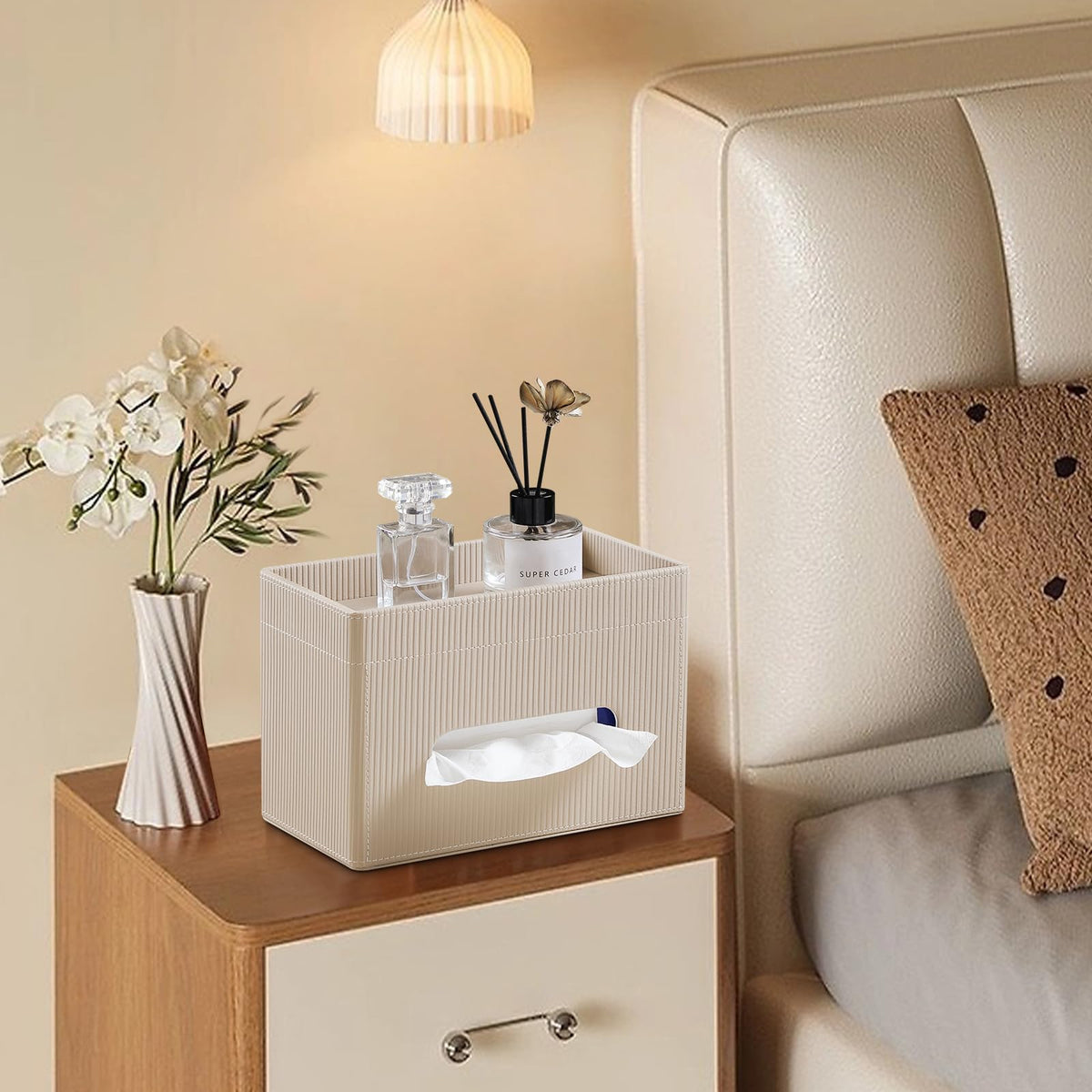 Cretkhp multifunctional tissue holder suits bathroom, bedroom, or desk.