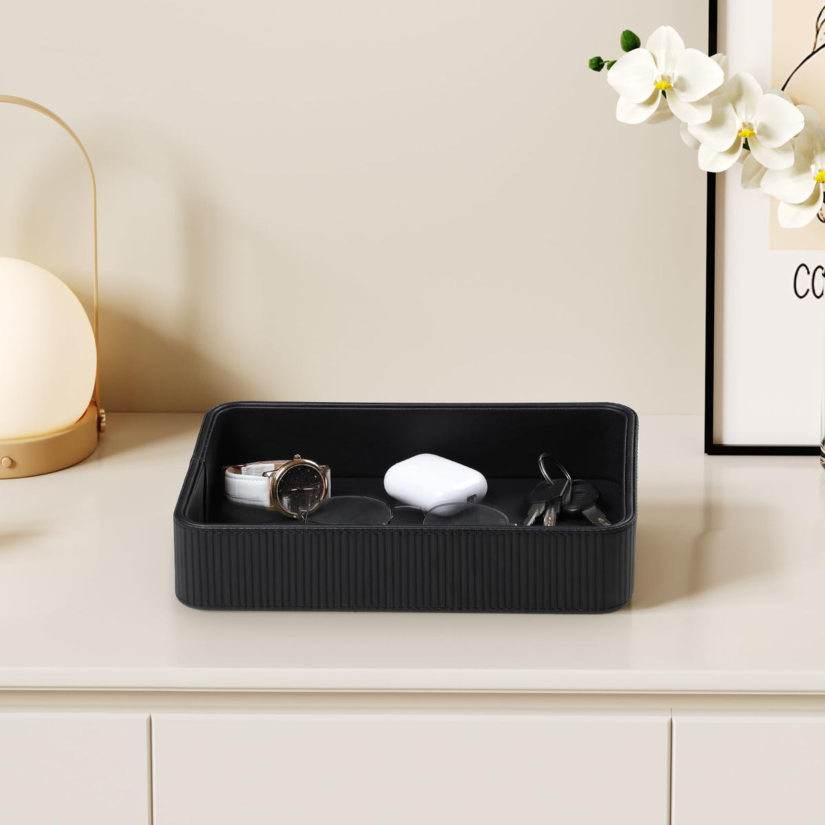 Cretkhp leather valet tray large storage for watches and jewelry