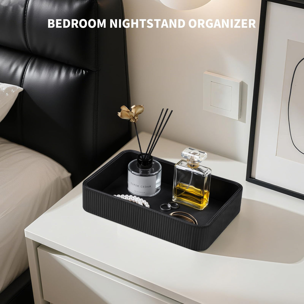 Cretkhp valet tray stripe design ideal for nightstands storing essentials