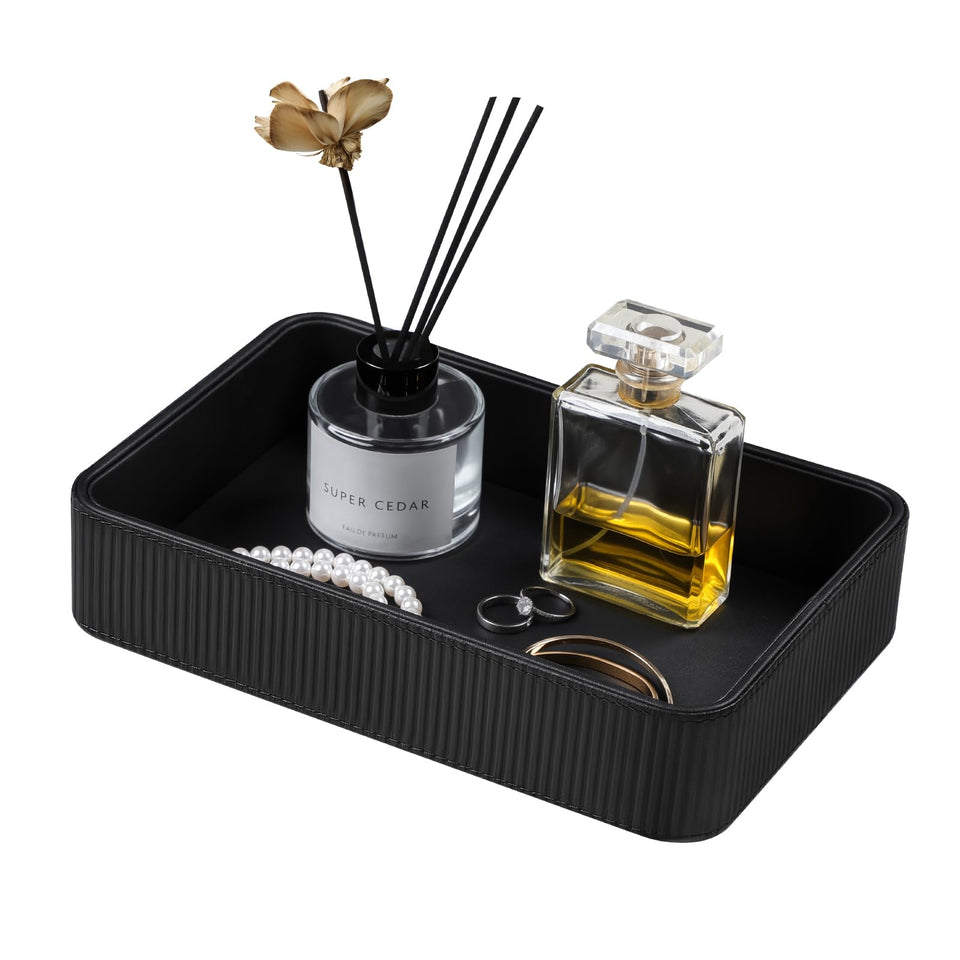Cretkhp PU leather valet tray stripe design keeps keys organized and accessible