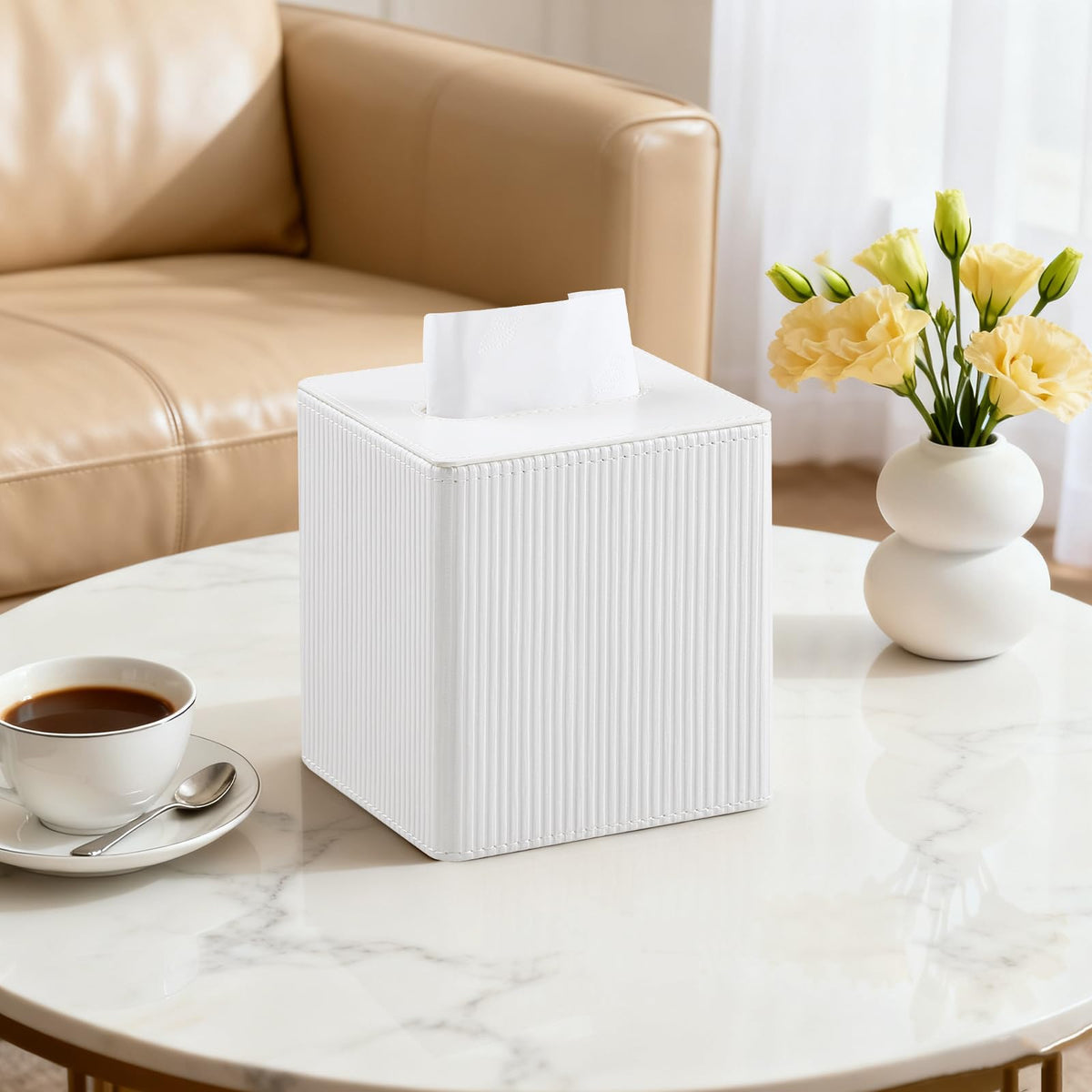 Cretkhp square tissue holder features modern design for living rooms, bathrooms, and bedrooms.