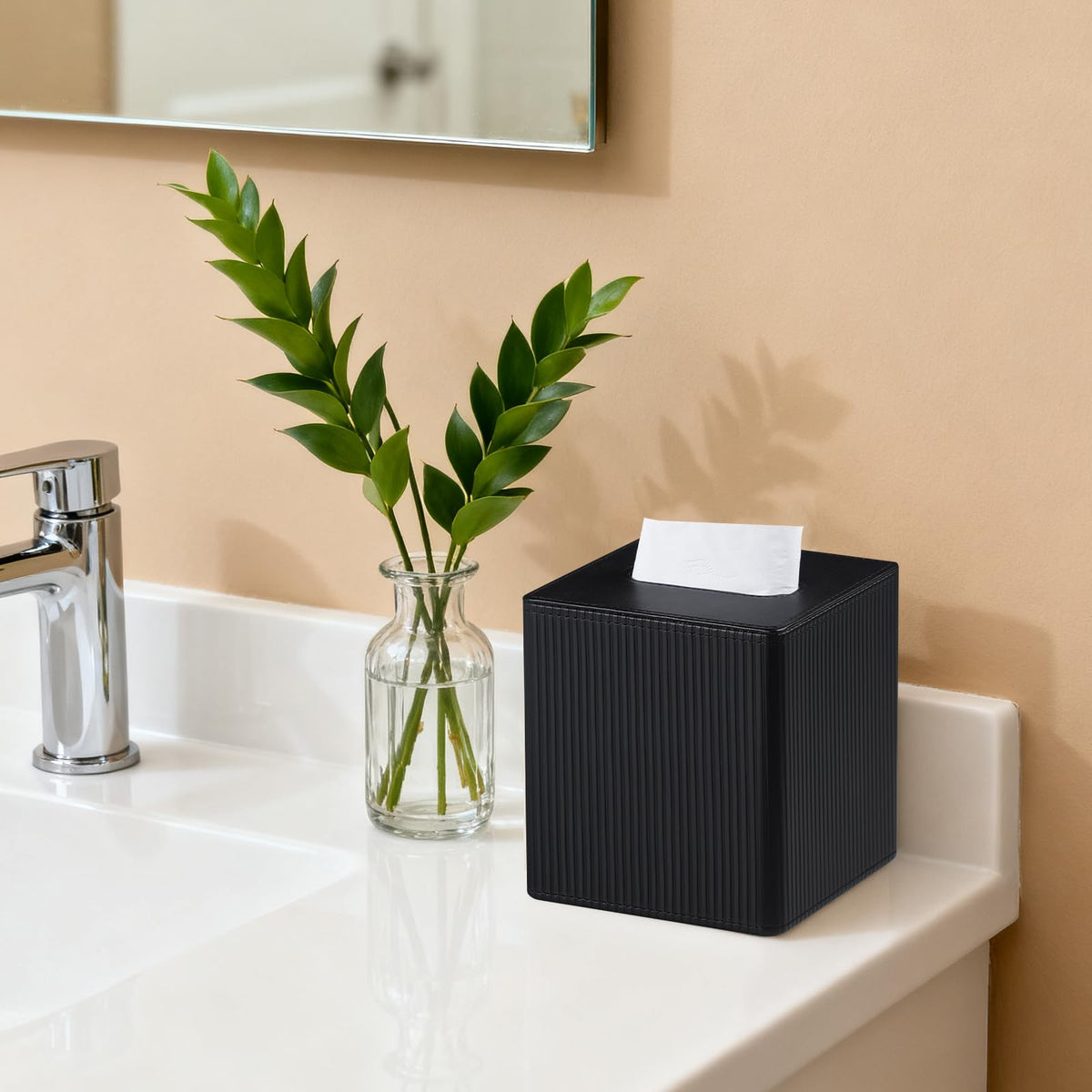 Cretkhp tissue box cover easy refill thanks to bottom magnet.